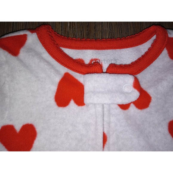 Carter's Girls 6M Light Gray Red Hearts Fleece Zipper Long Sleeve Footie Pajama - Picture 6 of 8